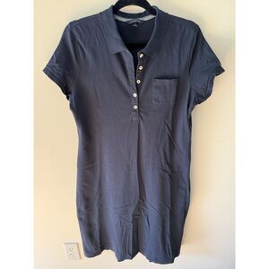 Lands' End Women's Dress Navy Blue Pique Fabric Sort Sleeves Size M 10-12